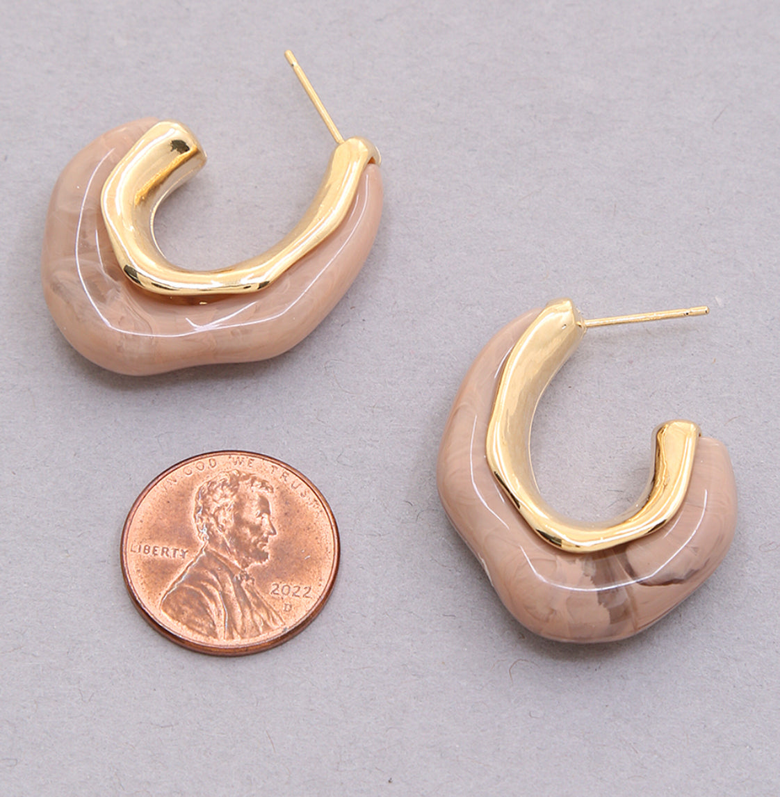 Gold Dipped Beige Open Hoop