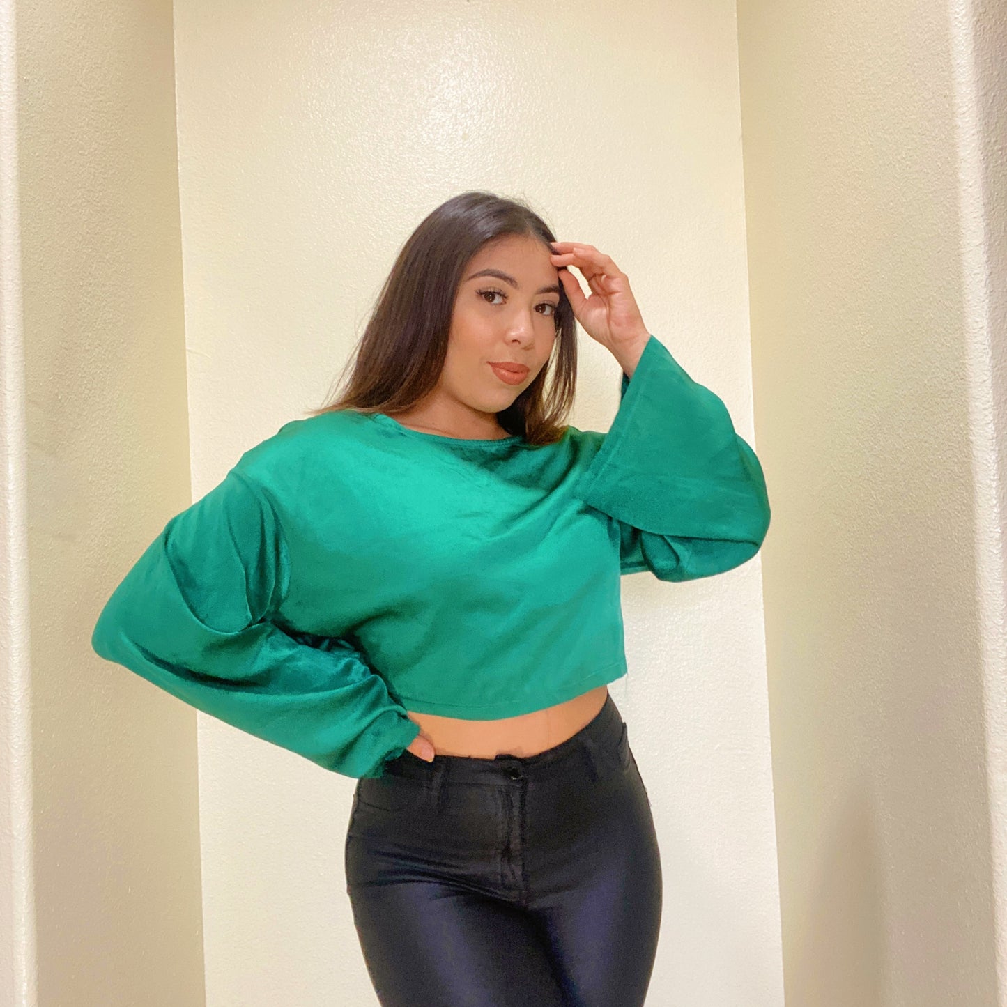 Satin long sleeve top