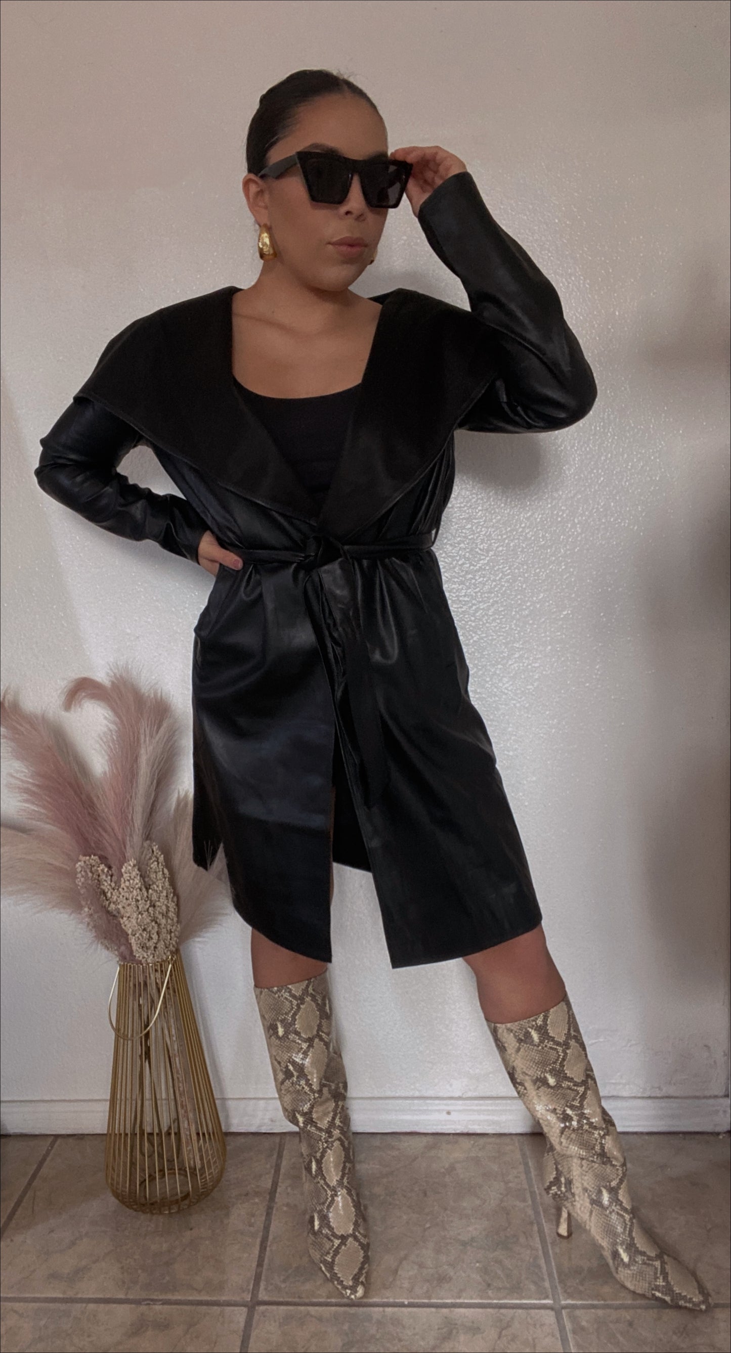 Long faux leather coat